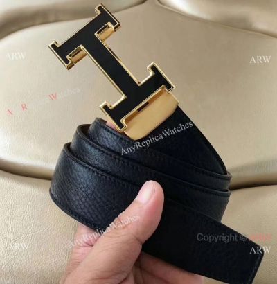 Hermes Black Leather Belt with Moveable Buckle - AAA Replica